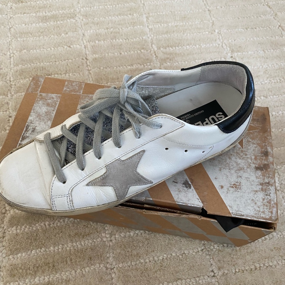 Golden Goose White and Gray Star Sneakers With Swarovski crystal